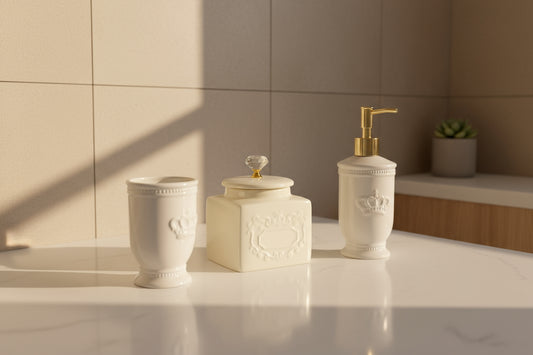 3-piece Cream and Gold Trim Bath Set image 1