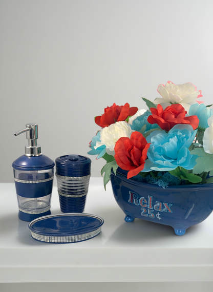 3pc Navy Blue Bling Bath Set